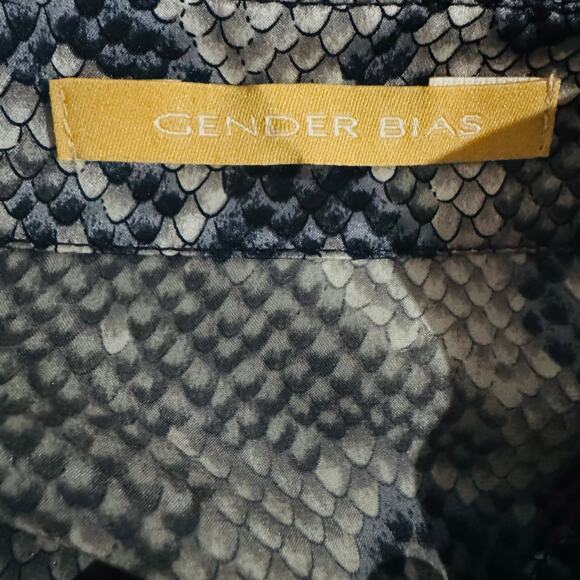 GENDER BIAS Women's Silk Ruffle Blouse Sz Small Snake Print Long Sleeve Mob Wife - Picture 8 of 12